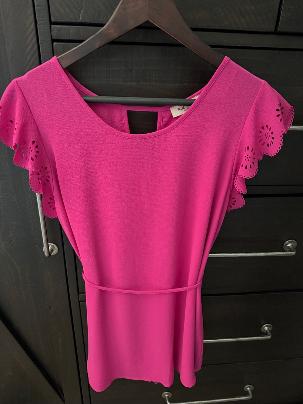 Women's Pink Flutter Sleeve Blouse with Laser-Cut Detail